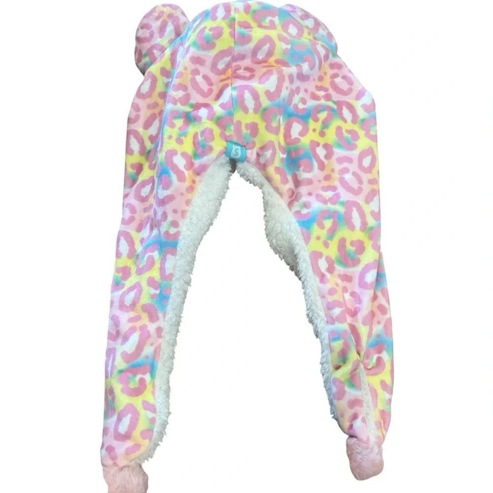 Squishmallows Michaela Hat Gloves Set‎ Ears Pom Pom Pink Leopard Winter Cap NWT